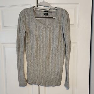 Faded Glory Heather Gray Cable Knit Sweater